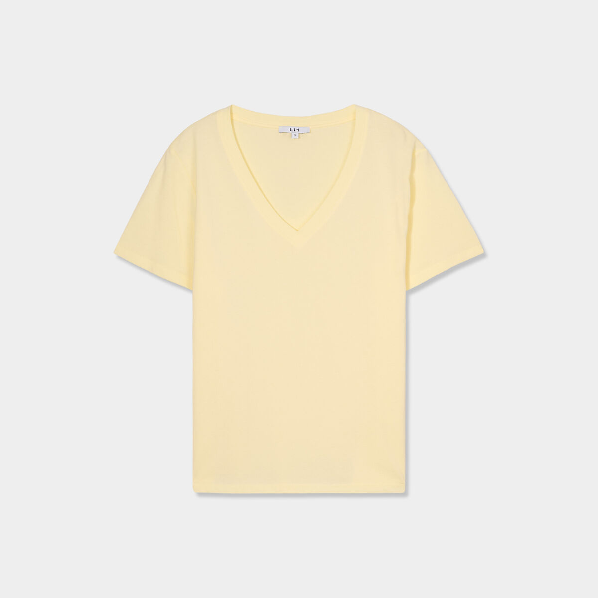 T-shirt manches courtes col en V coton jaune clair femme