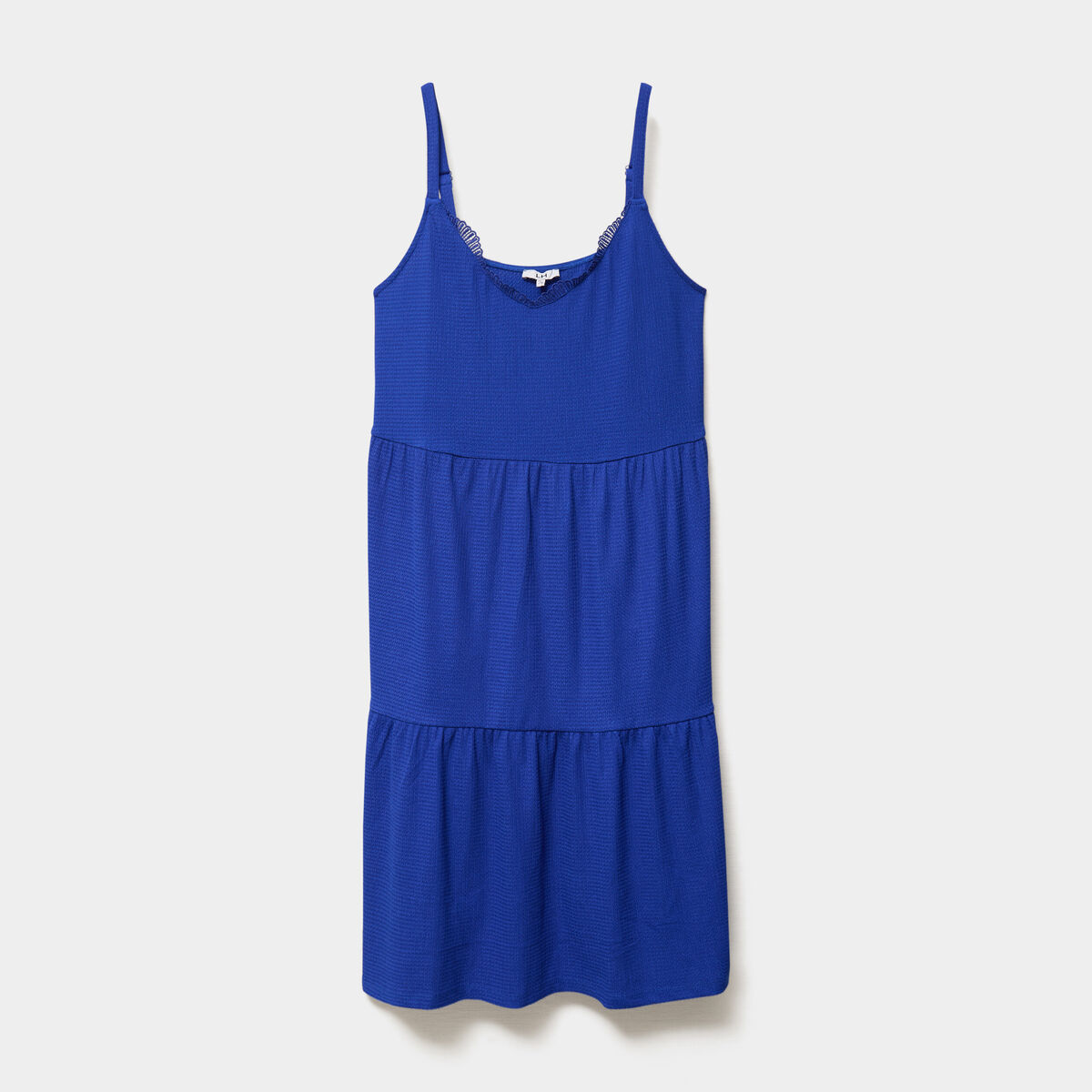 Robe bretelles &agrave; volants longueur genou bleu electrique femme grande taille