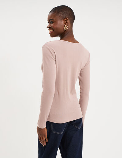 T-shirt coton stretch manches longues marron clair femme
