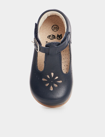 Chaussures salomé en cuir bleu bébé garçon