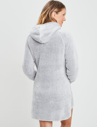 Poncho plaid droit à capuche gris clair femme