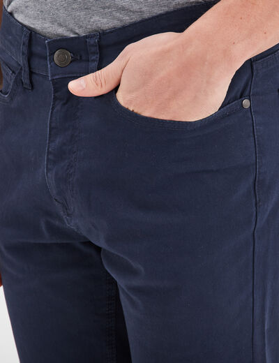 Pantalon droit en coton stretch bleu marine homme