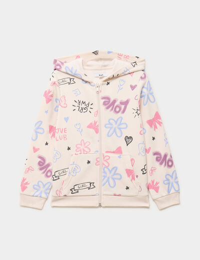 Sweat zipp&eacute; &agrave; capuche beige fille