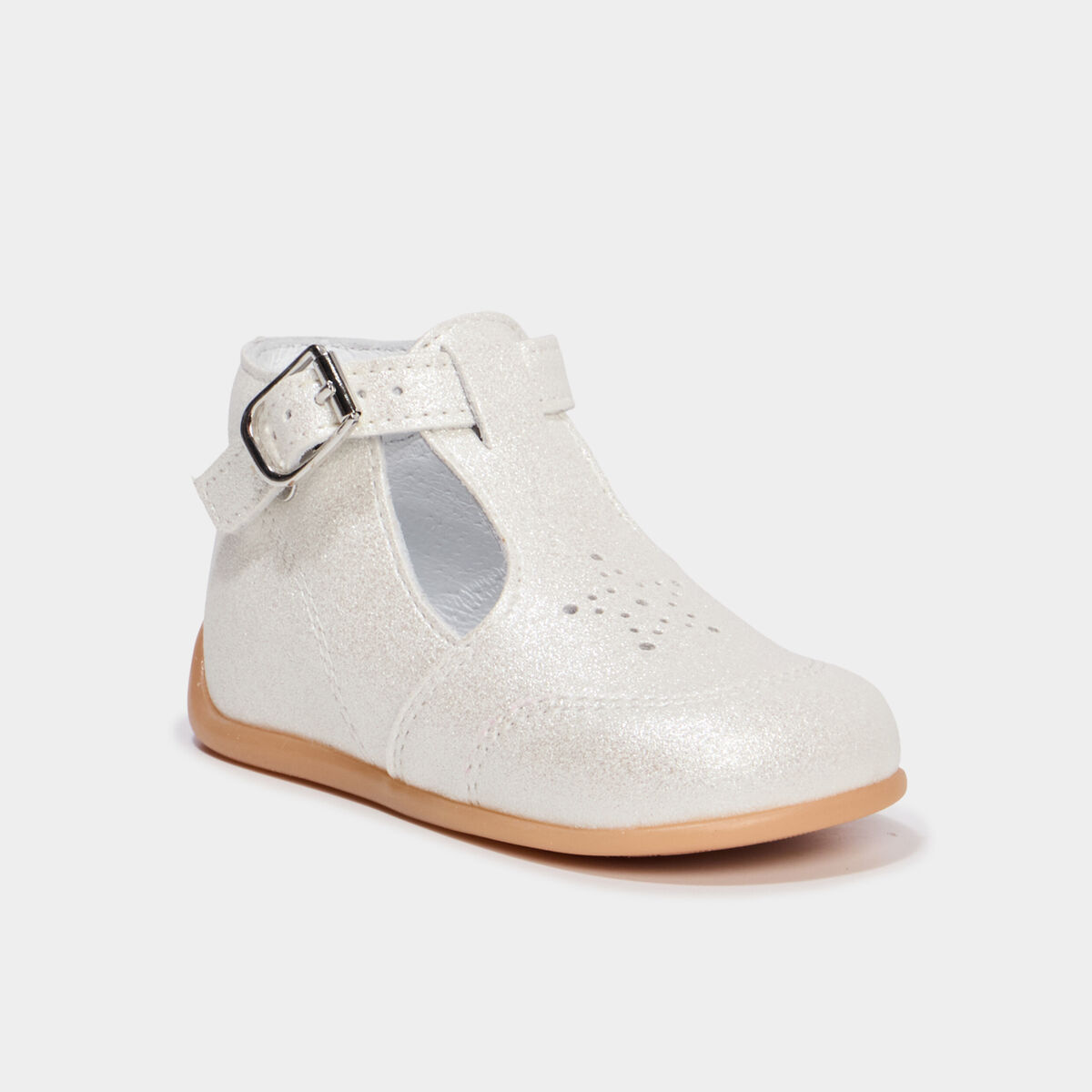 Chaussures c&eacute;r&eacute;monie semelle souple cuir blanc b&eacute;b&eacute; fille