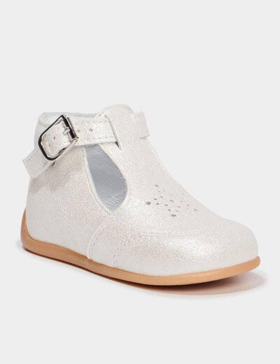 Chaussures c&eacute;r&eacute;monie semelle souple cuir blanc b&eacute;b&eacute; fille