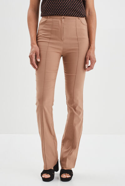 Pantalon city bootcut taille haute marron clair femme
