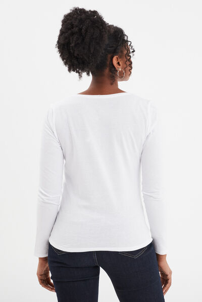 T-shirt coton manches longues blanc femme