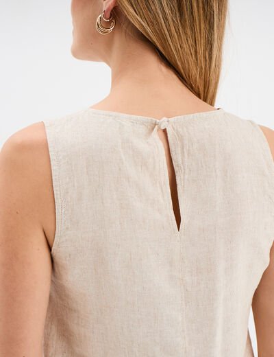 Blouse sans manches lin mélangé beige femme