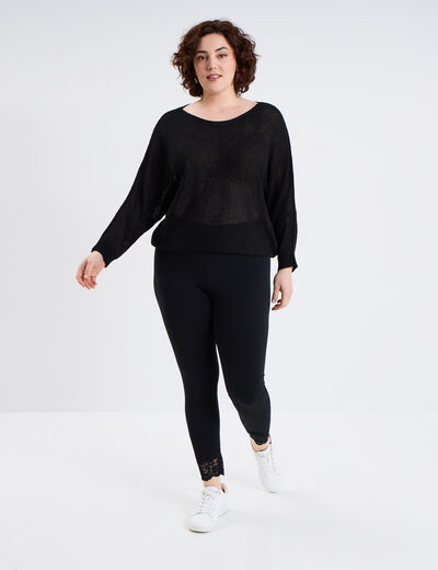 Legging cheville dentelle coton noir femme grande taille
