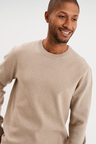 Pull col rond manches longues sable homme