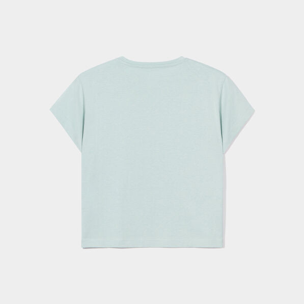 t shirt a petales manches courtes coton bleu gris fille T-shirt à pétales manches courtes coton bleu gris fille