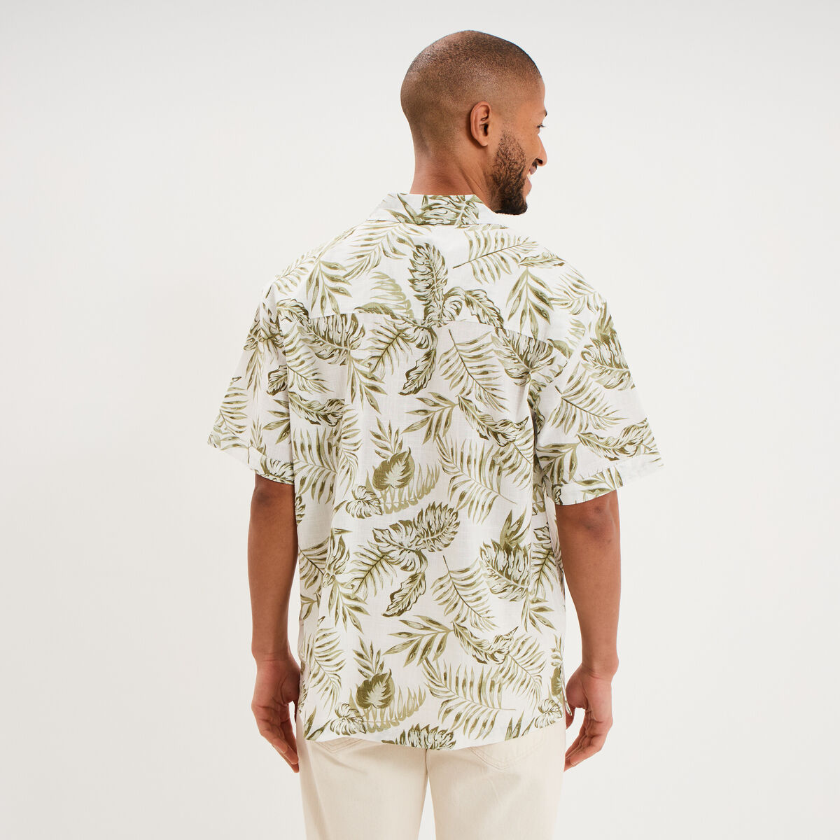 Chemise en coton manches courtes vert olive homme
