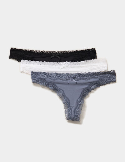 Lot 3 tangas avec dentelle bleu violet femme