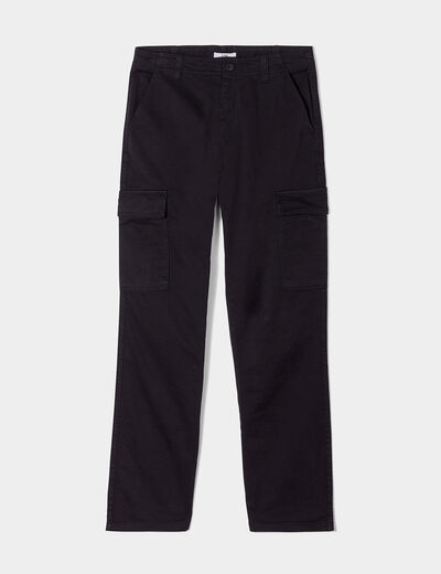 Pantalon cargo droit noir femme