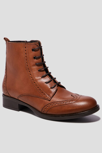 Bottines en cuir zippées à lacets camel fille
