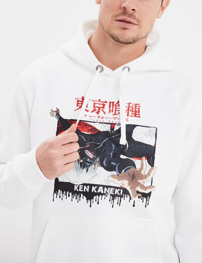 Sweat capuche hoodie Tokyo Ghoul Kaneki blanc homme