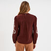 Blouse col tunisien manches brodées marron femme