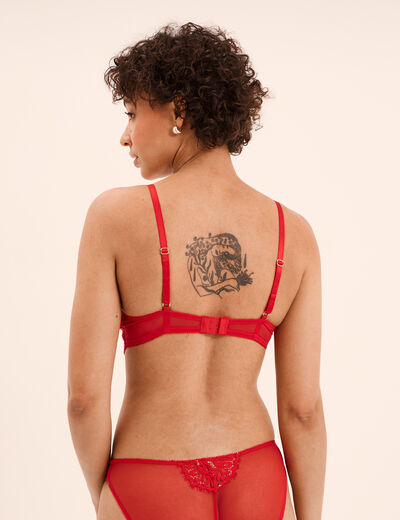 Soutien-gorge foulard dentelle et strass rouge femme