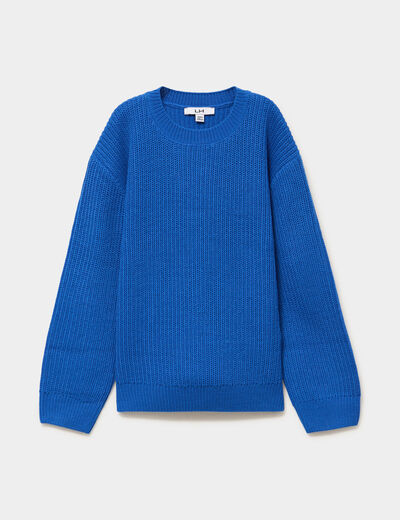 Pull col rond manches longues bleu roi gar&ccedil;on