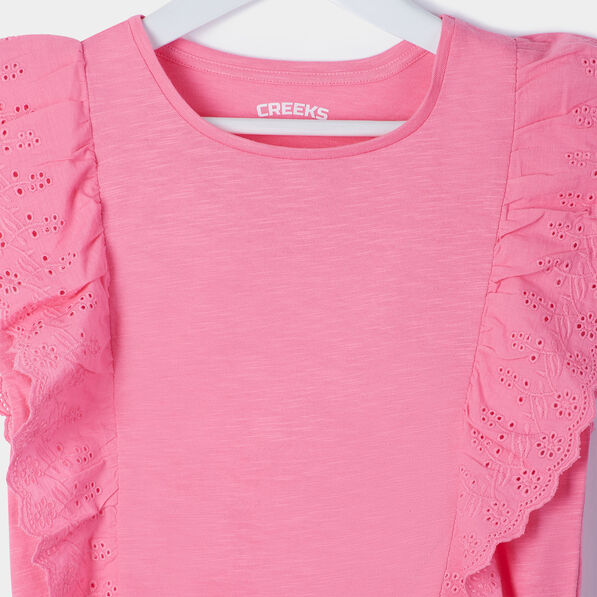 t shirt avec volants broderie anglaise rose clair fille T-shirt avec volants broderie anglaise rose clair fille