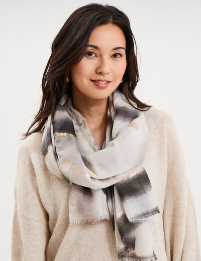 Foulard &agrave; franges courtes taupe femme
