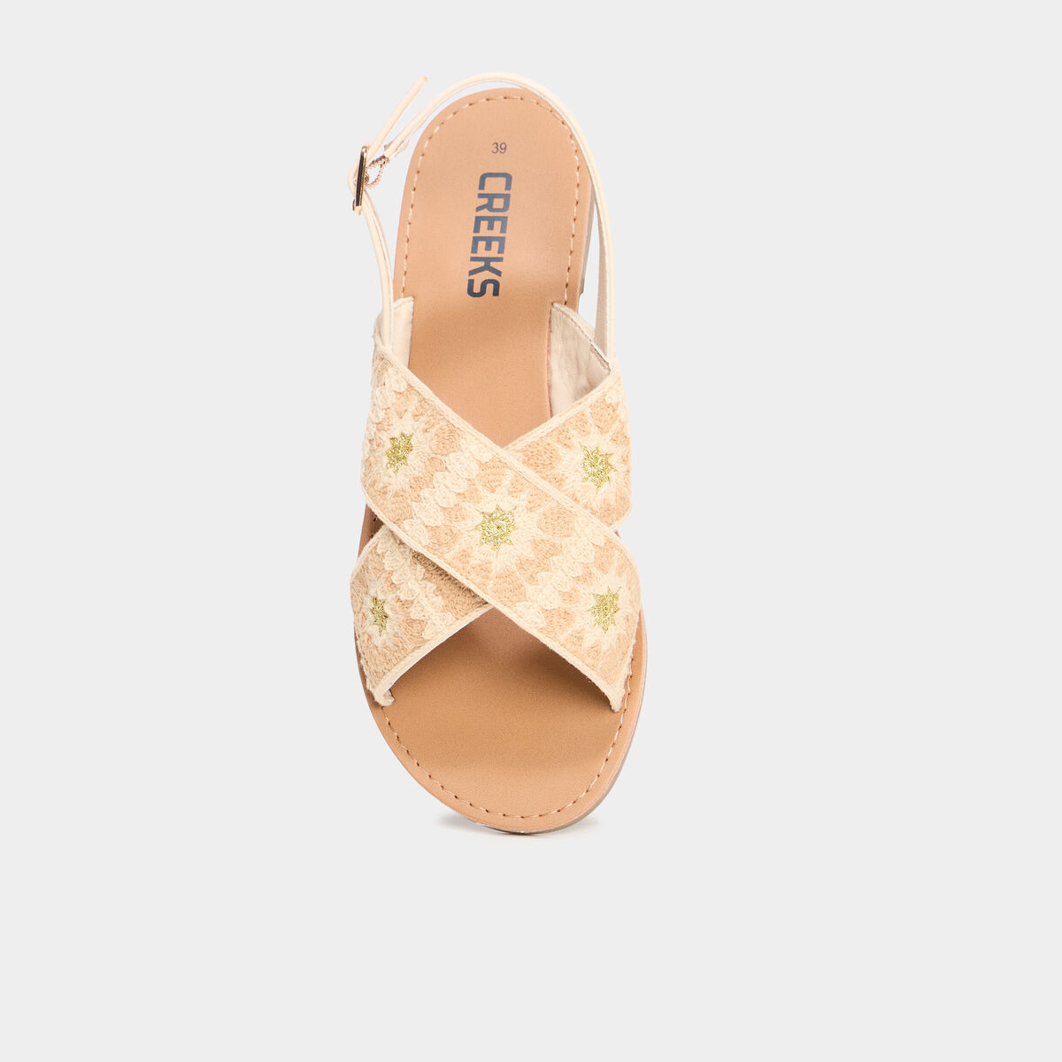 Sandales plates brides brodées sable femme