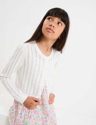 Gilet court manches longues coton ivoire fille