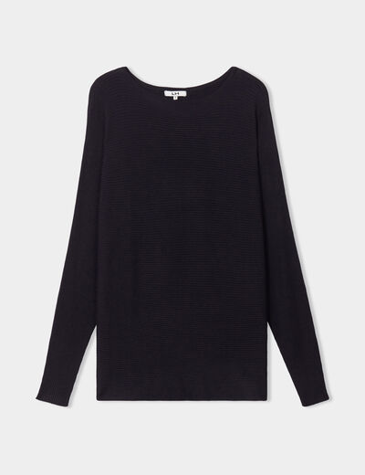Pull col bateau manches longues noir femme