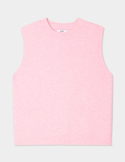 Pull sans manches col rond rose clair femme