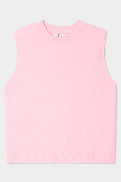Pull sans manches col rond rose clair femme