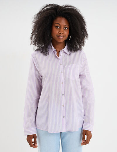Chemise manches ajustables 1 poche coton violet femme