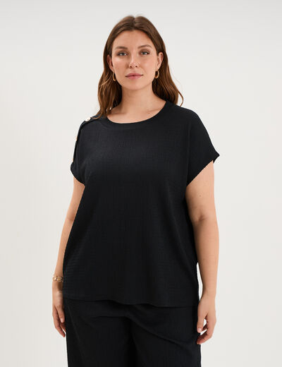 T-shirt manches courtes gaze de coton noir femme grande taille