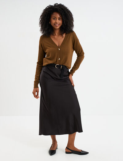 Gilet col en V boutonné taupe femme