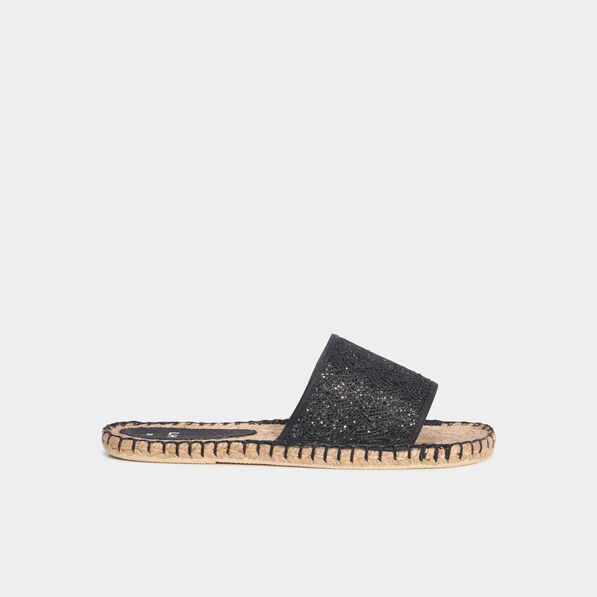 Mules détails cordes noir femme