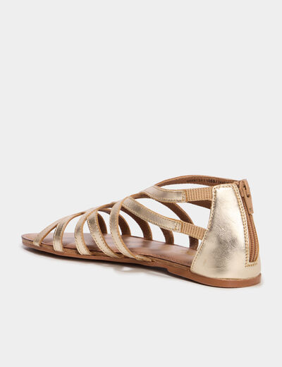 Sandales plates en cuir jaune or femme