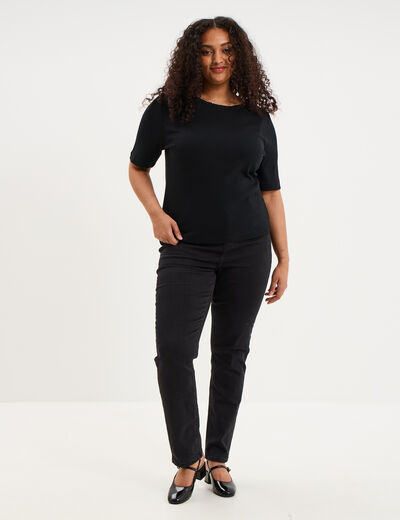 T-shirt ajust&eacute; col rond effet c&ocirc;tel&eacute; noir femme grande taille