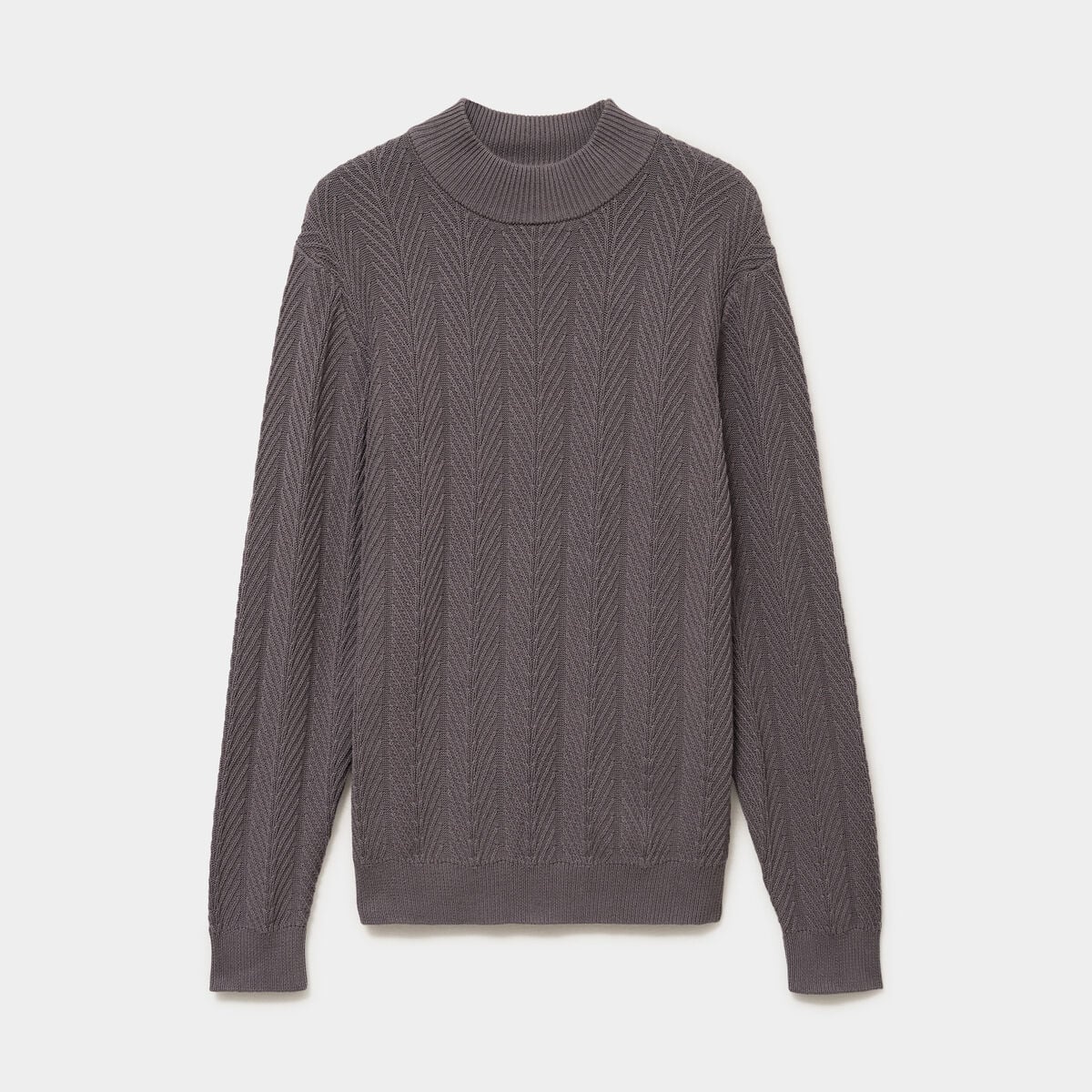 Pull col montant manches longues coton gris fonc&eacute; homme