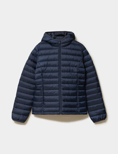 Doudoune l&eacute;g&egrave;re d&eacute;perlante &agrave; capuche bleu marine femme