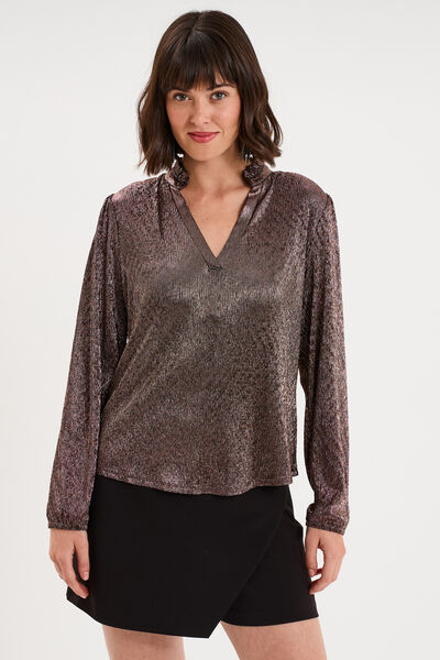 Blouse manches longues col tunisien terracotta femme