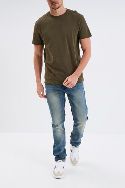T-shirt droit en coton manches courtes vert kaki homme