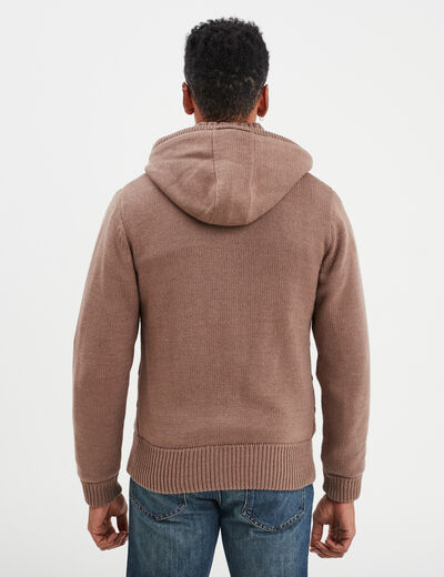 Gilet à capuche doublée polaire taupe homme