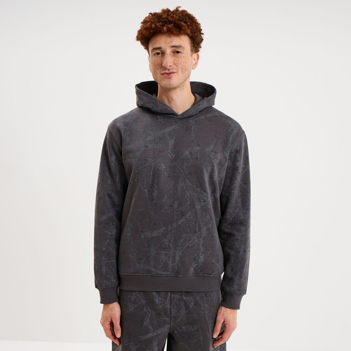 Sweat hoodie &agrave; capuche molleton gris fonc&eacute; homme