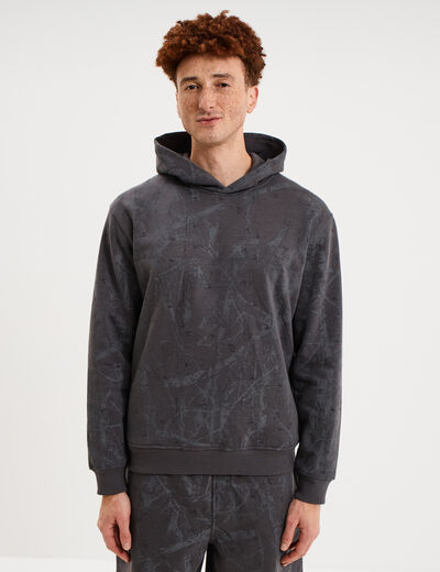 Sweat hoodie &agrave; capuche molleton gris fonc&eacute; homme
