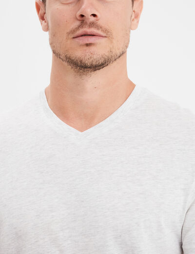 T-shirt droit col V ecru homme