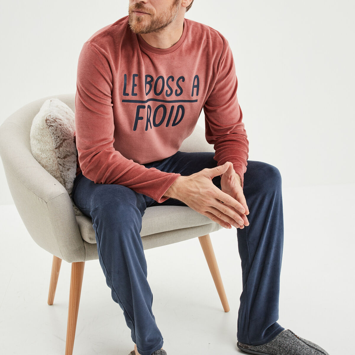 Ensemble pyjama pantalon effet velours rouge homme