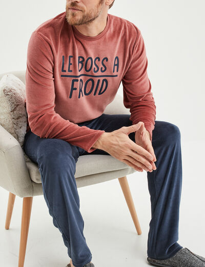 Ensemble pyjama pantalon effet velours rouge homme