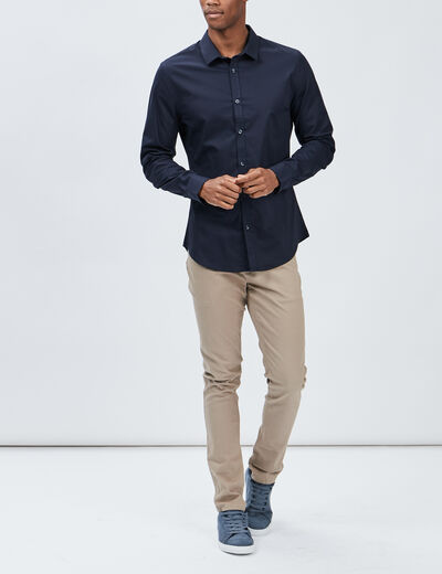 Chemise effet stretch manches longues bleu marine homme