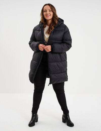 Doudoune longue &agrave; capuche noir femme grande taille