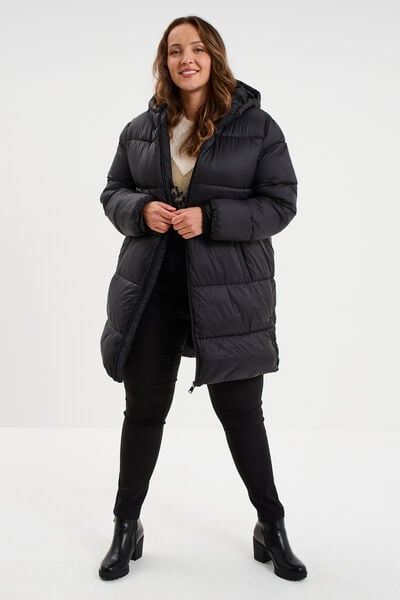 Doudoune longue &agrave; capuche noir femme grande taille