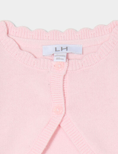 Gilet boléro manches longues coton rose clair bébé fille